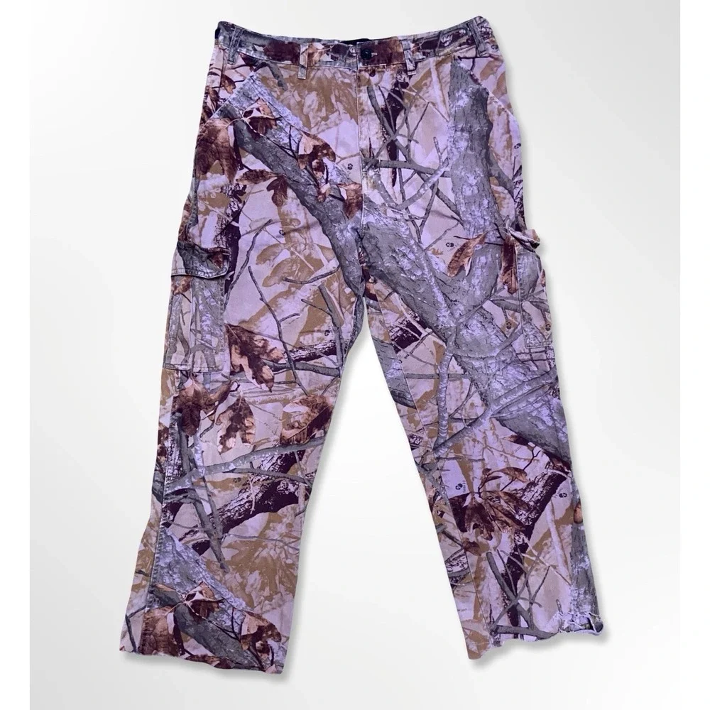 Outfitters Ridge Camo Cargo Pants Men's 34x28 Cropped Hem Realtree Purple